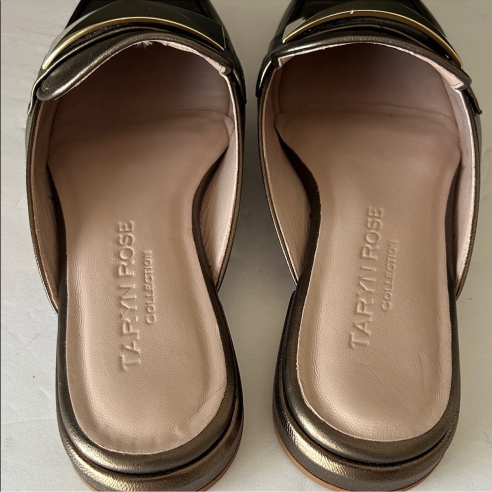 Taryn Rose metallic bronze leather slip-on mules with gold-tone hardware - Picture 5 of 11